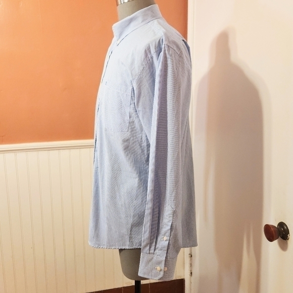 Izod Vertical Striped Mens Shirt Blue White Medium - Picture 4 of 11